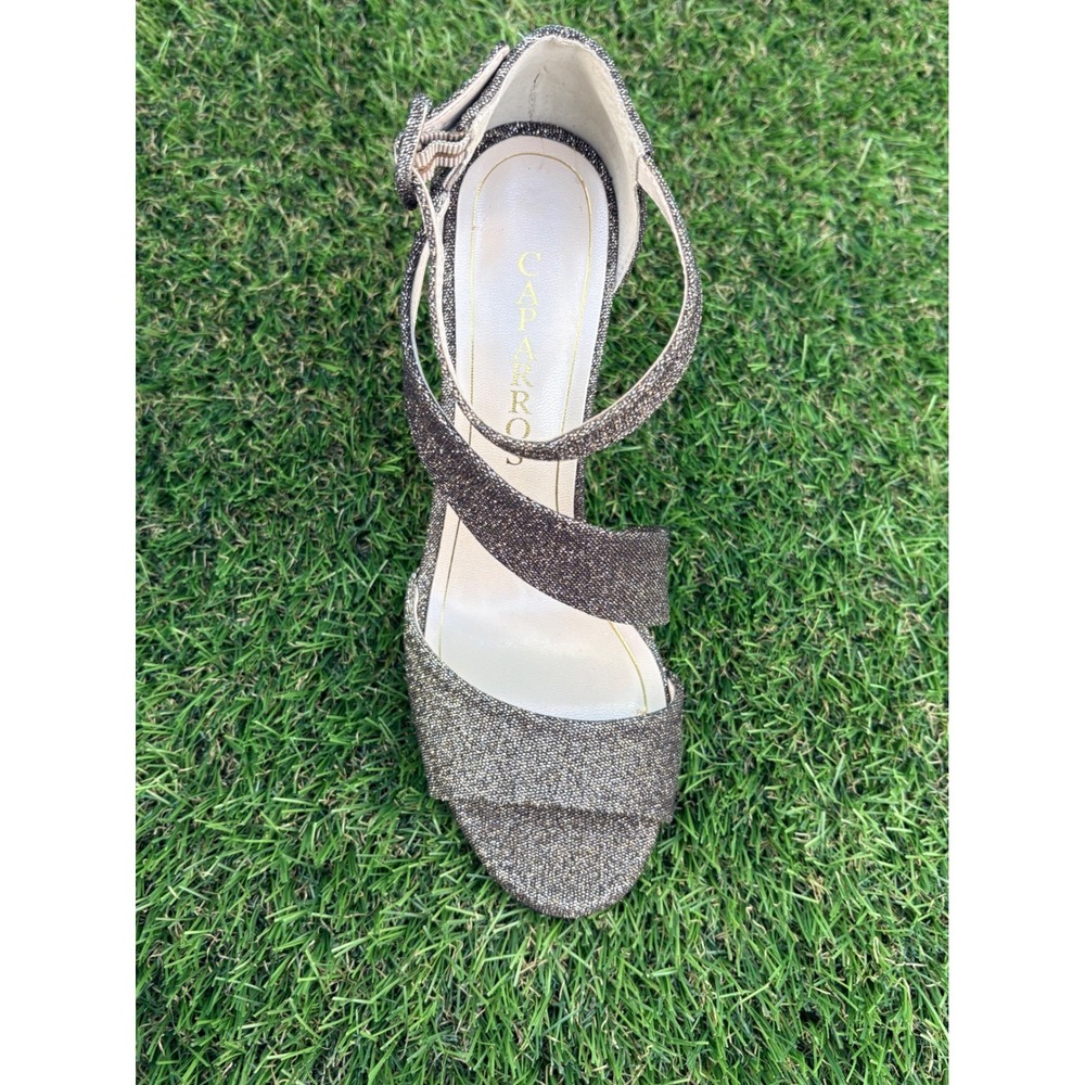 Caparros Karissa Black Silver Metallic Strappy Stiletto Sandals Heels Womens 7.5